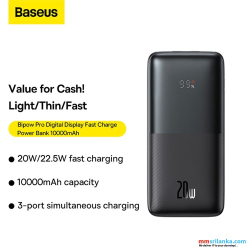 Baseus Bipow Pro 10000mAh 22.5W Digital Display Fast Charge Power Bank Black